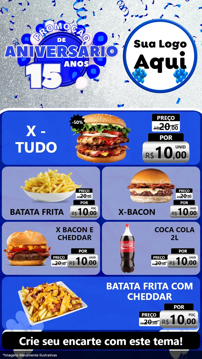 Modelo de TV para TV Vertical com o tema Promoção de Aniversário - 15 Anos para Hamburgueria
