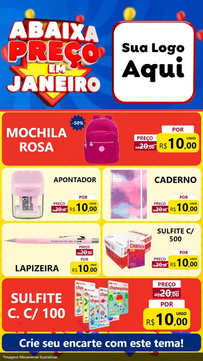 Modelo de TV para TV Vertical com o tema Abaixa Preço em Janeiro para Papelaria