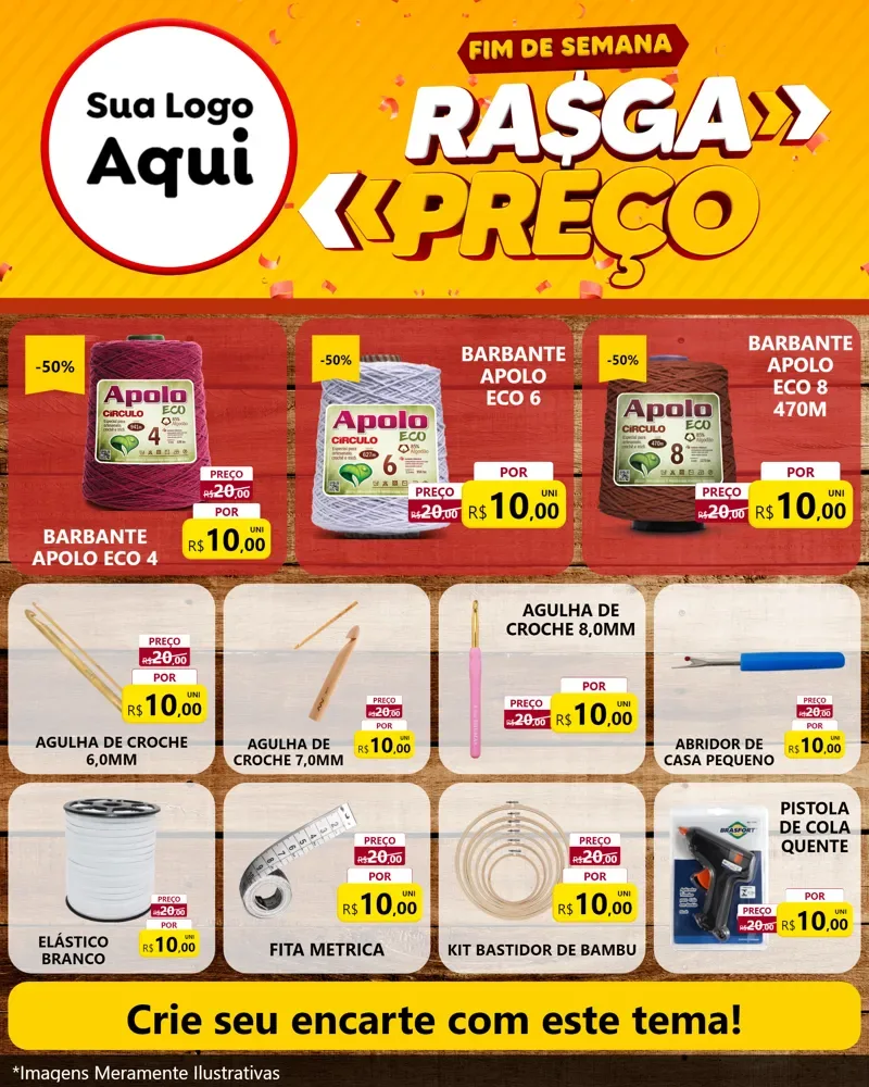 Modelo de Rede Social para Feed Instagram com o tema Fim de Semana Rasga Preços para Armarinho e Aviamentos