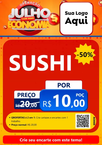 Modelo de Cartaz para Cartaz A4 Vertical com o tema Operação Julho Com Mais Economia para Comida japonesa