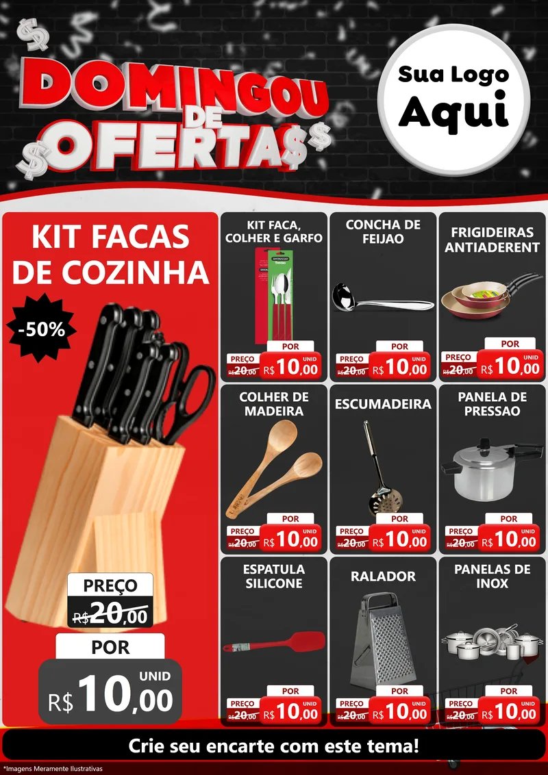 Modelo de Encarte para Encarte A4 Vertical com o tema Domingou de Ofertas para Utilidades Domésticas