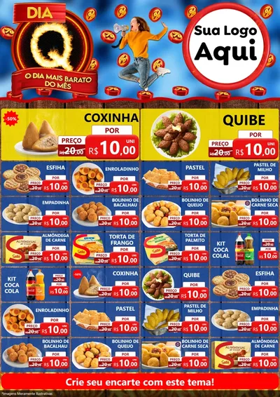 Modelo de Encarte para Encarte A4 Vertical com o tema Dia Q - O Dia Mais Barato Do Mês para Salgadaria