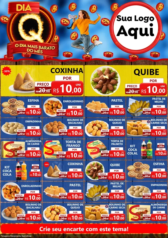 Modelo de Encarte para Encarte A4 Vertical com o tema Dia Q - O Dia Mais Barato Do Mês para Salgadaria