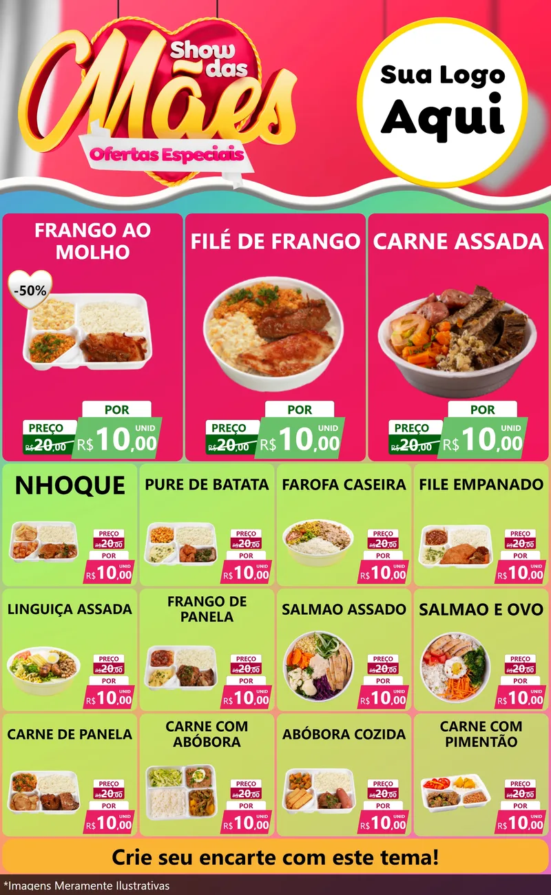 Modelo de Encarte para Encarte Grande com o tema Show das Mães - Ofertas Especiais para Restaurante