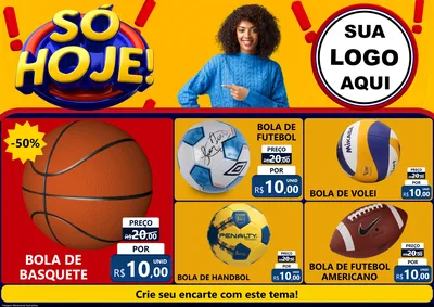 Modelo de Encarte para Encarte A4 Horizontal com o tema Só Hoje! para Artigos Esportivos