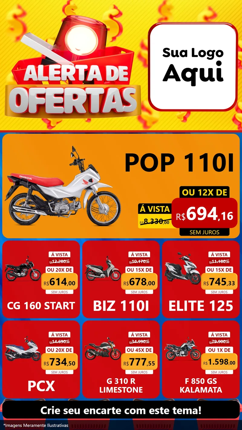 Modelo de Rede Social para Stories com o tema Alerta de Ofertas para Concessionaria de Motos