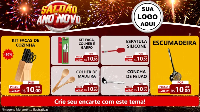 Modelo de TV para TV Horizontal com o tema Saldão de Ano Novo para Utilidades Domésticas