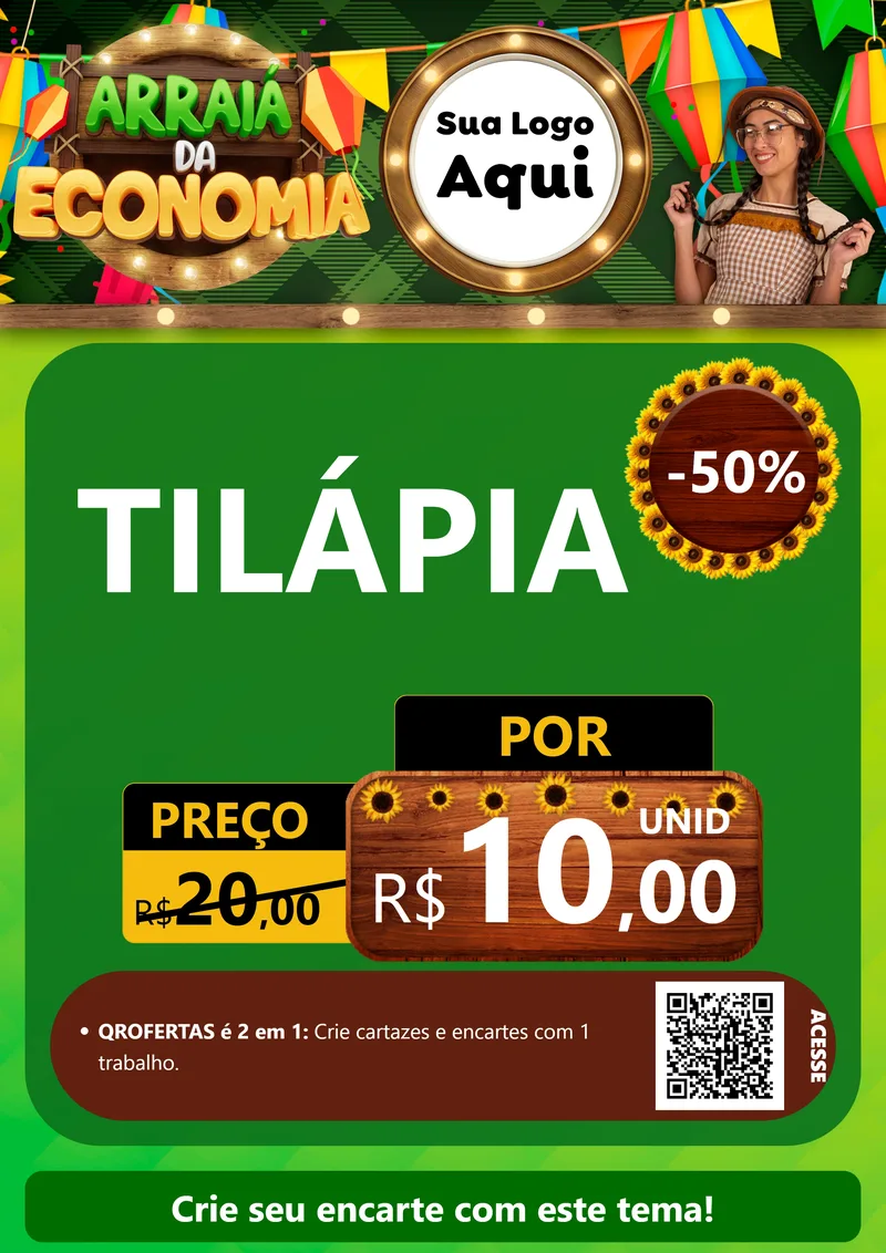 Modelo de Cartaz para Cartaz A4 Vertical com o tema Arraiá de Economia para Peixaria