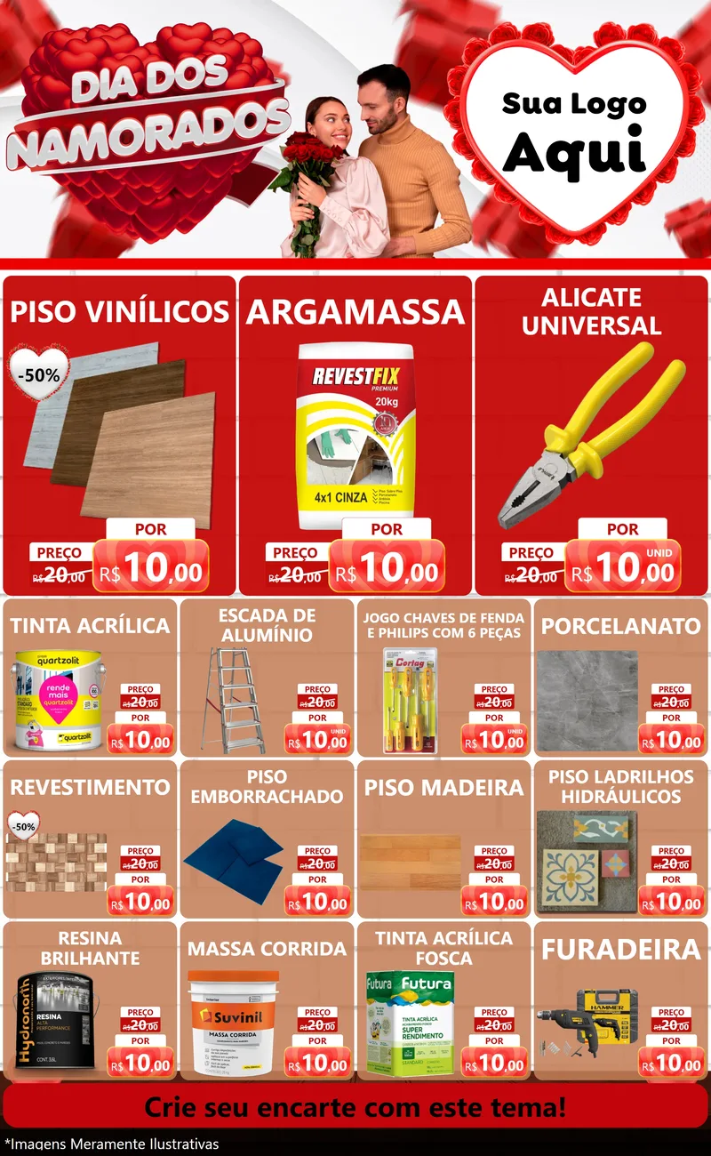 Modelo de Encarte para Encarte Grande com o tema Dia dos Namorados para Material para Construção