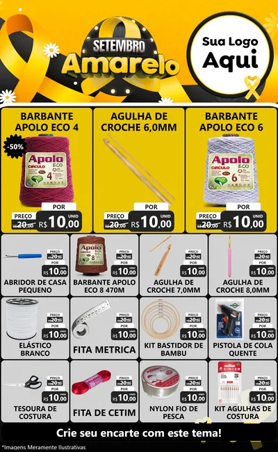 Modelo de Encarte para Encarte Grande com o tema Setembro Amarelo para Armarinho e Aviamentos