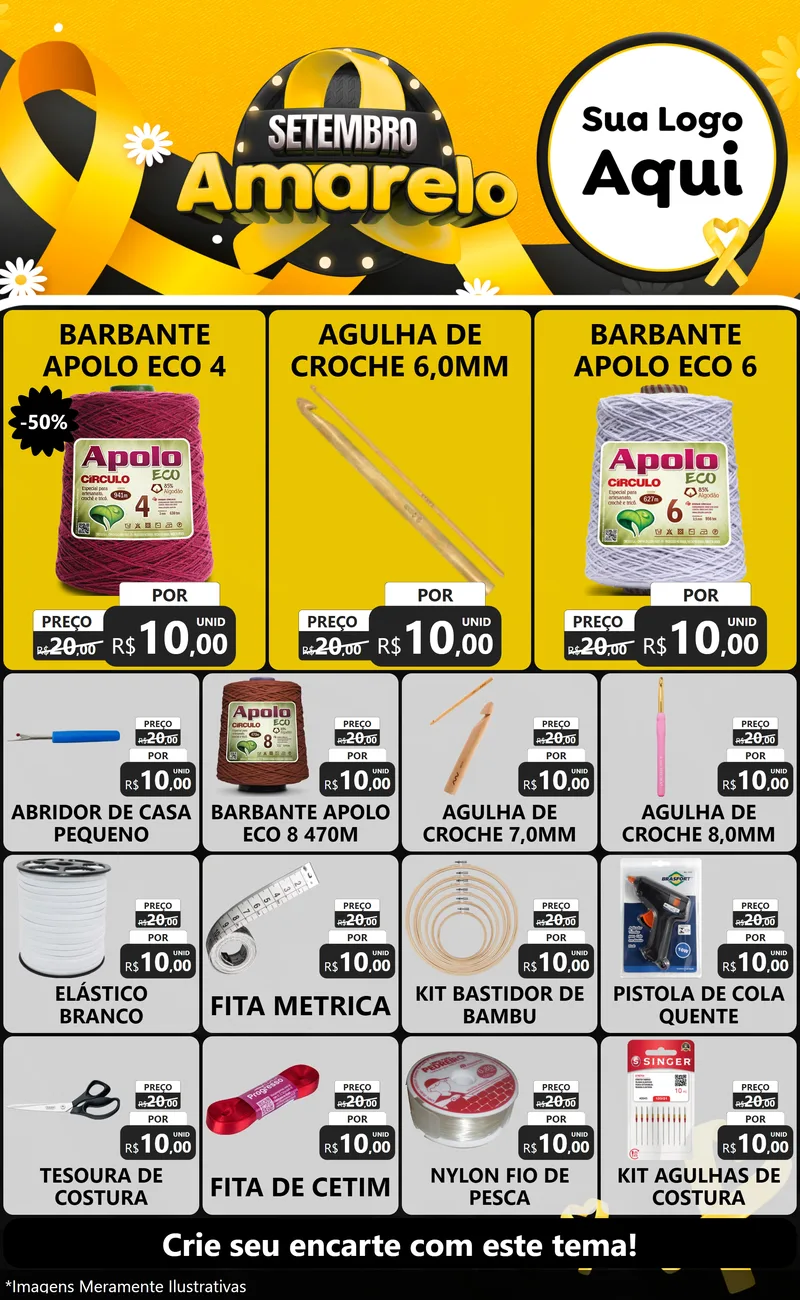 Modelo de Encarte para Encarte Grande com o tema Setembro Amarelo para Armarinho e Aviamentos