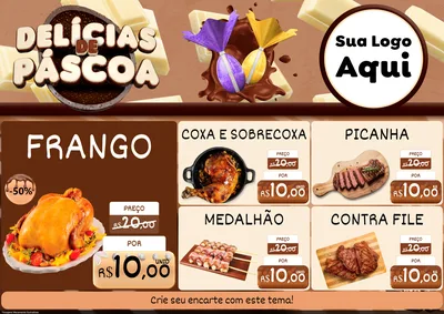 Modelo de Encarte para Encarte A4 Horizontal com o tema Delícias de Páscoa para Assados