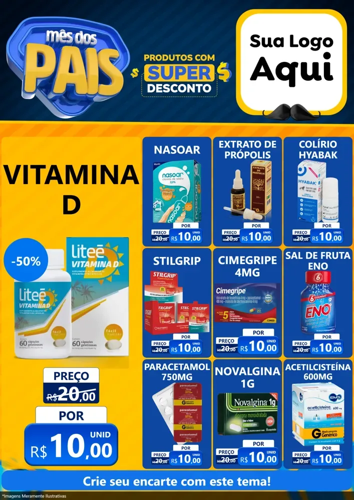 Modelo de Encarte para Encarte A4 Vertical com o tema Mês dos Pais para Farmácia