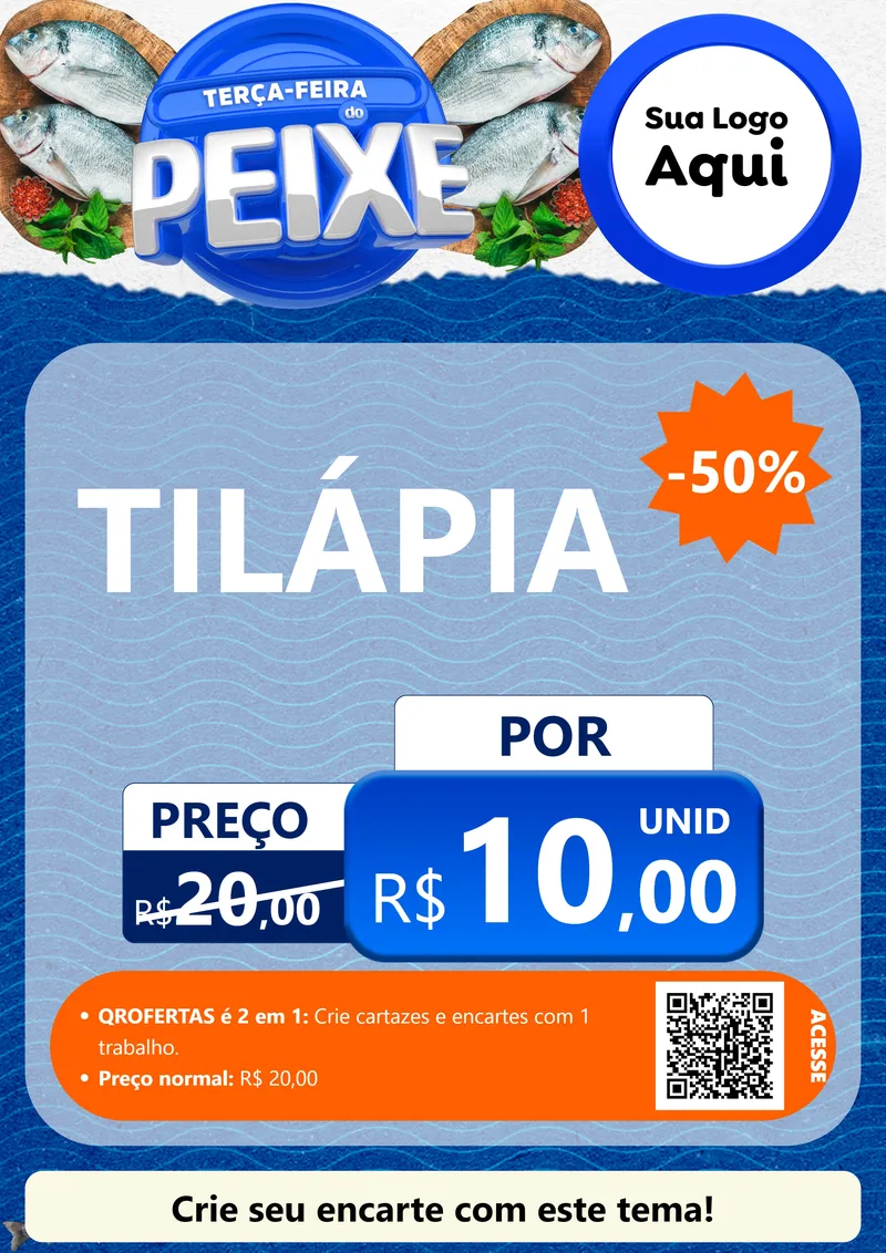 Modelo de Cartaz para Cartaz A4 Vertical com o tema Terça-feira do Peixe para Peixaria