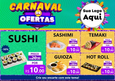 Modelo de Encarte para Encarte A4 Horizontal com o tema Carnaval de Ofertas para Comida japonesa