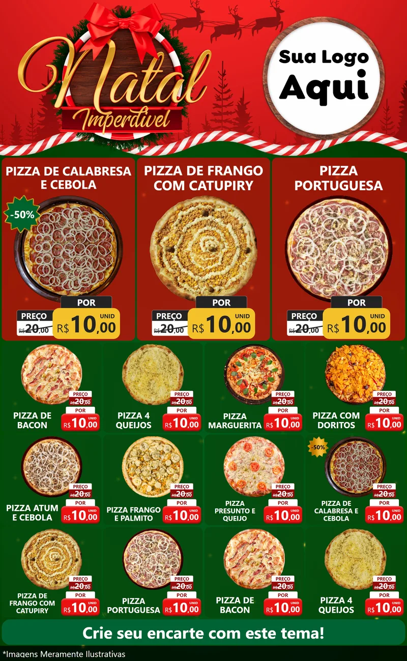 Modelo de Encarte para Encarte Grande com o tema Natal Imperdível para Pizzaria
