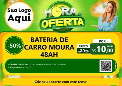 Modelo de Cartaz para Cartaz A4 Horizontal com o tema Hora da Oferta para Baterias Elétricas