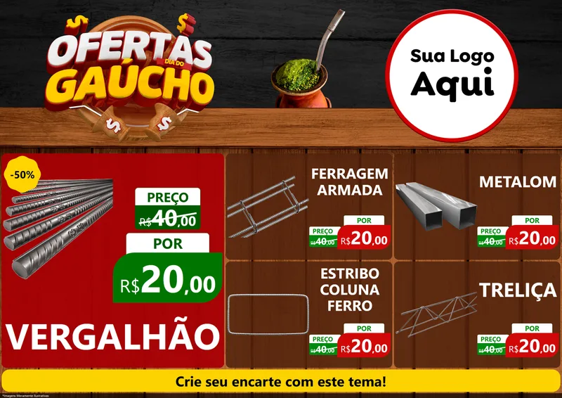 Modelo de Encarte para Encarte A4 Horizontal com o tema Ofertas Dia do Gaúcho para Ferragens