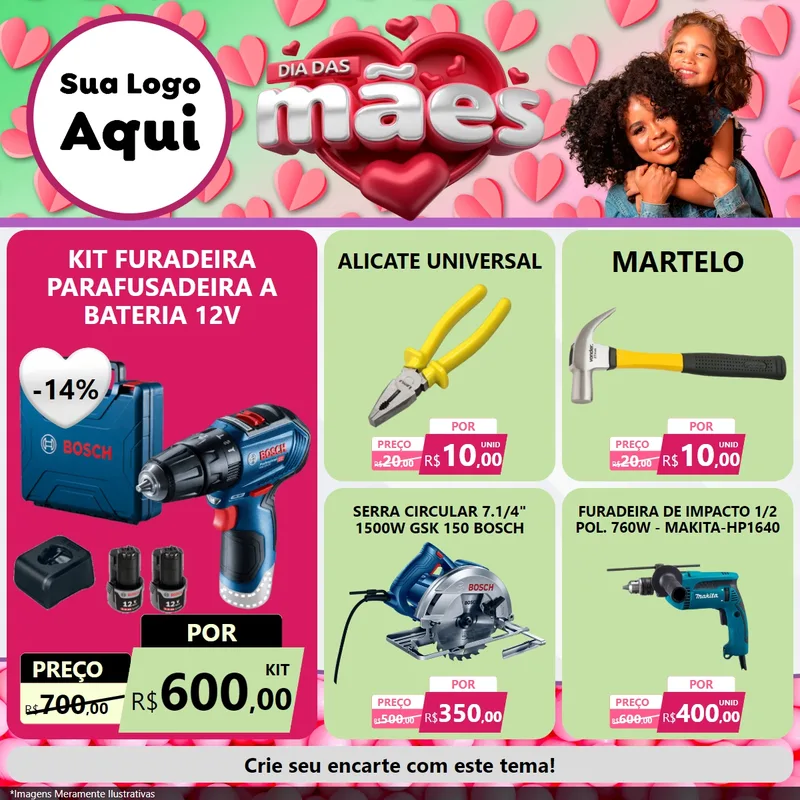 Modelo de Rede Social para Feed Facebook com o tema Dia das Mães para Maquinas e Ferramentas