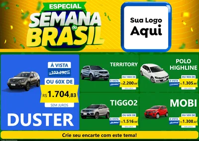 Modelo de Encarte para Encarte A4 Horizontal com o tema Especial Semana do Brasil para Concessionaria de Carros