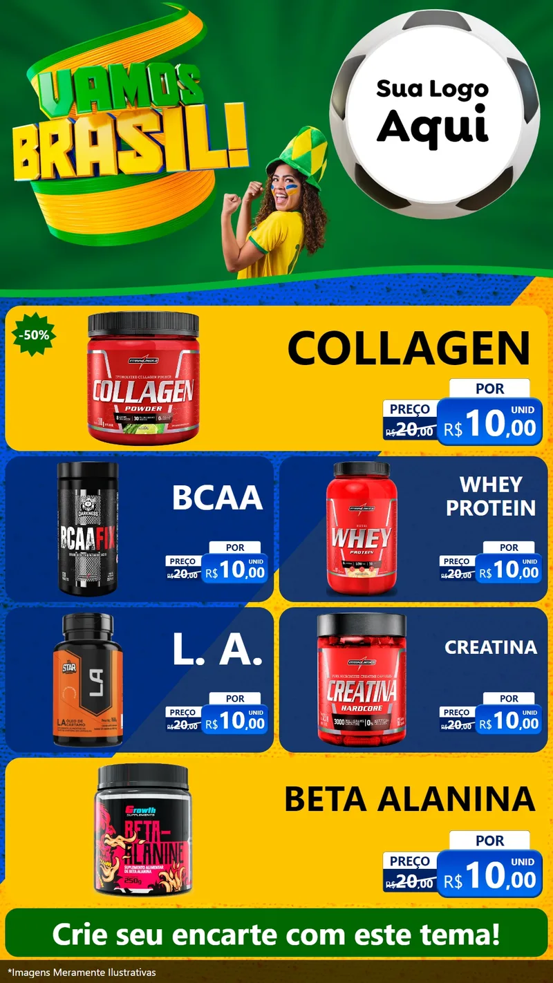 Modelo de TV para TV Vertical com o tema Vamos Brasil - Copa para Suplementos alimentares