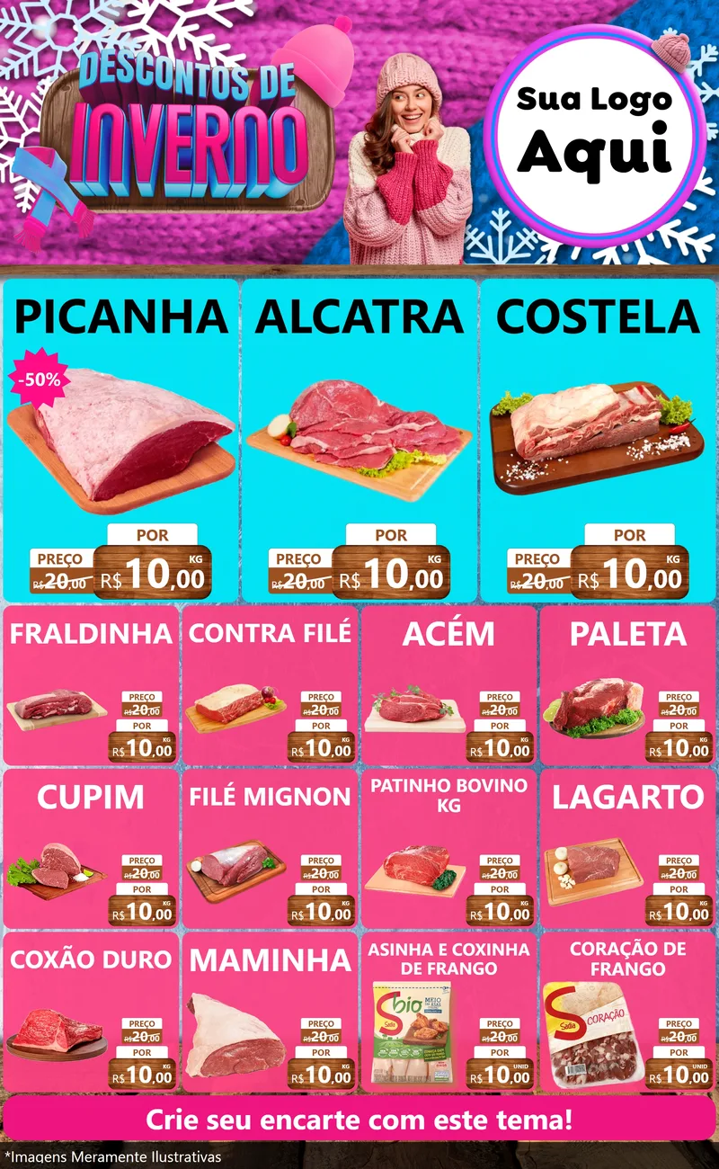 Modelo de Encarte para Encarte Grande com o tema Descontos de Inverno para Açougue