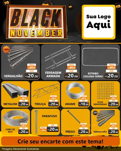 Modelo de Rede Social para Feed Instagram com o tema Black November para Ferragens
