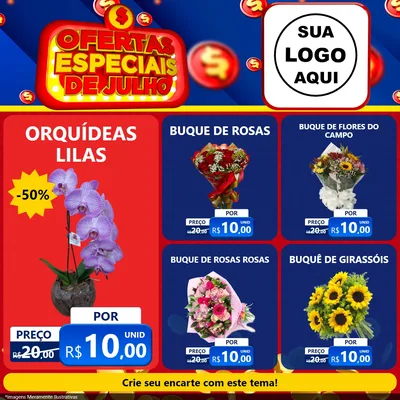 Modelo de Rede Social para Feed Facebook com o tema Ofertas Especiais de Julho para Floricultura e jardim
