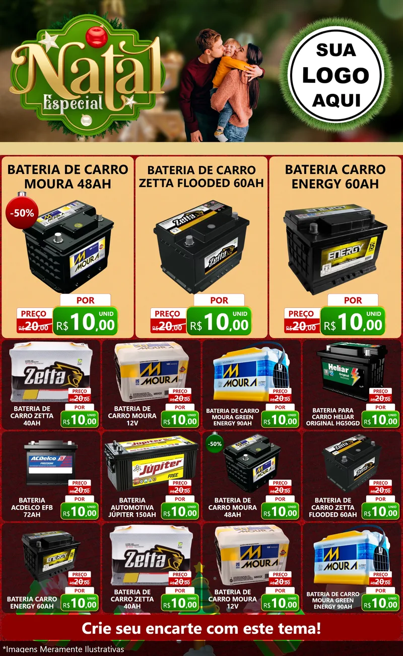 Modelo de Encarte para Encarte Grande com o tema Natal Especial para Baterias Elétricas