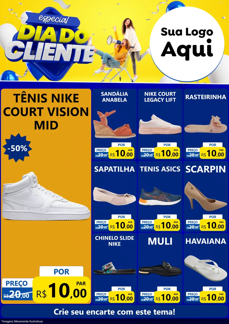 Modelo de Encarte para Encarte A4 Vertical com o tema Especial Dia do Cliente para Calçados