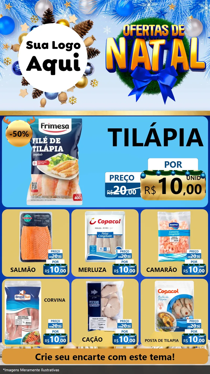 Modelo de Rede Social para Stories com o tema Ofertas de Natal para Peixaria