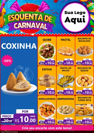 Modelo de Encarte para Encarte A4 Vertical com o tema Esquenta de Carnaval para Salgadaria