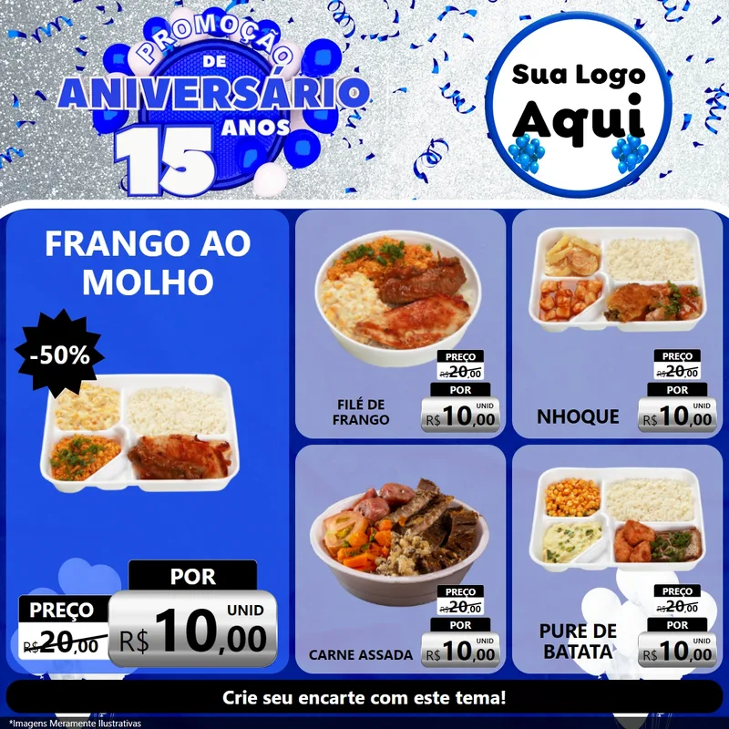 Modelo de Rede Social para Feed Facebook com o tema Promoção de Aniversário - 15 Anos para Restaurante