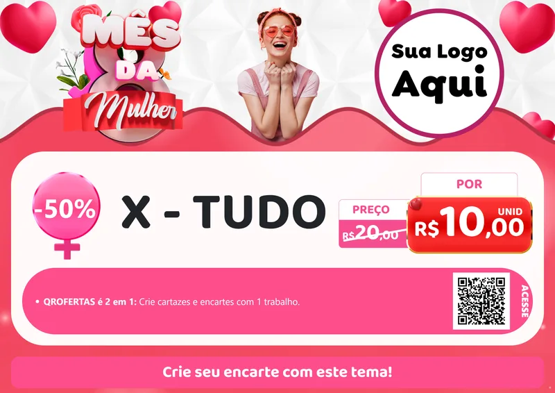 Modelo de Cartaz para Cartaz A4 Horizontal com o tema Mês da Mulher para Hamburgueria