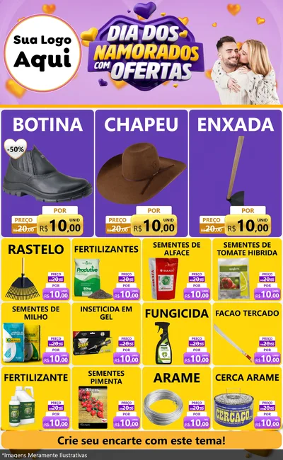 Modelo de Encarte para Encarte Grande com o tema Dia Dos Namorados Com Ofertas para Agropecuária