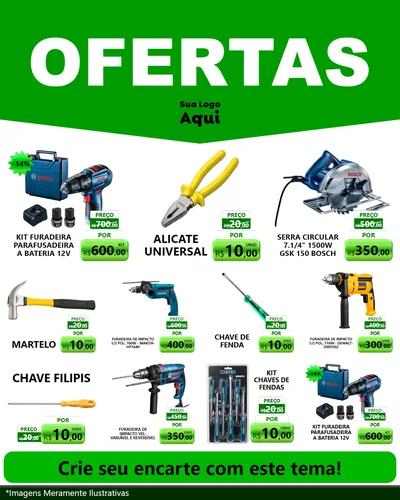 Modelo de Rede Social para Feed Instagram com o tema Ofertas Verde Cartaz para Maquinas e Ferramentas