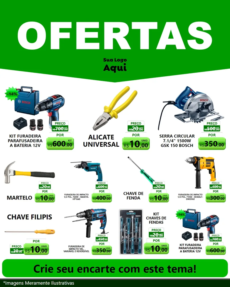 Modelo de Rede Social para Feed Instagram com o tema Ofertas Verde Cartaz para Maquinas e Ferramentas