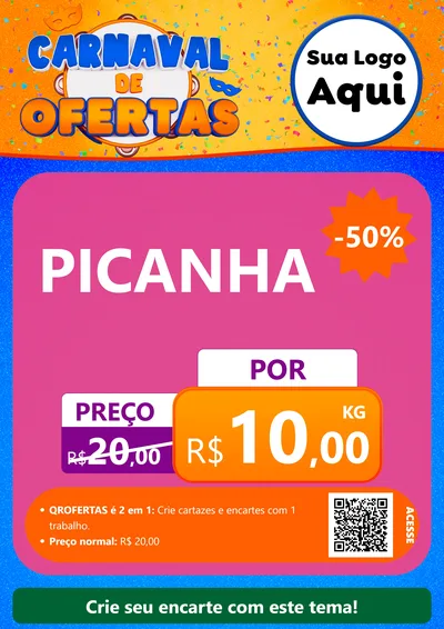 Modelo de Cartaz para Cartaz A4 Vertical com o tema Carnaval de Ofertas para Açougue