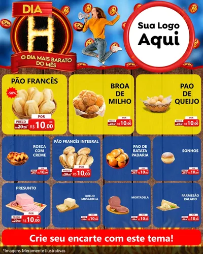 Modelo de Rede Social para Feed Instagram com o tema Dia H - O Dia Mais Barato Do Mês para Padaria