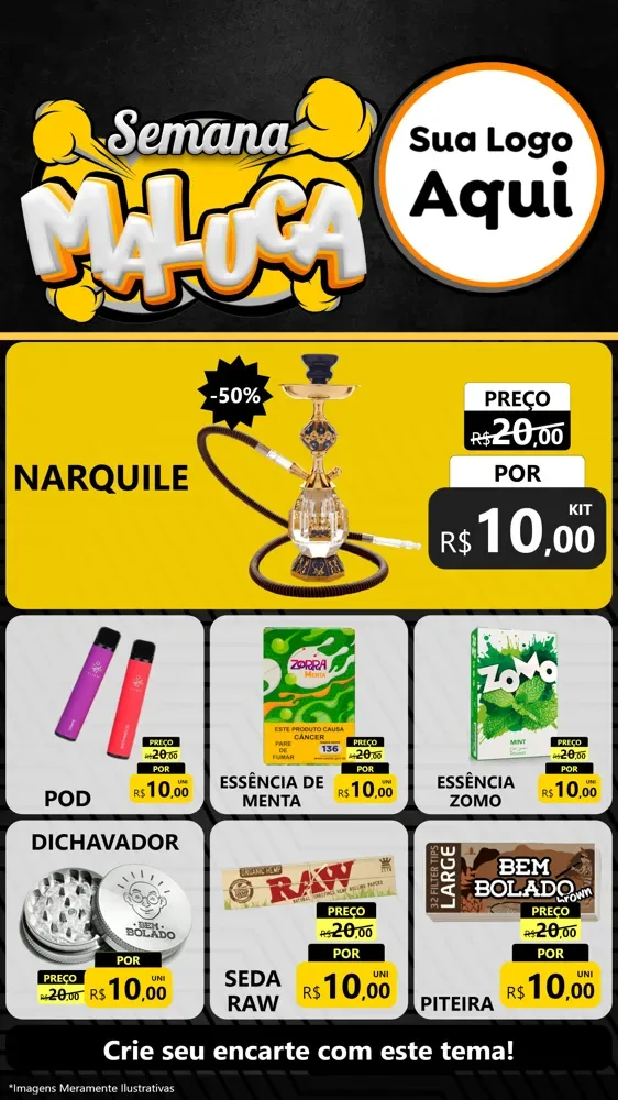Modelo de Rede Social para Stories com o tema Semana Maluca para Tabacaria