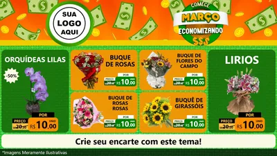 Modelo de TV para TV Horizontal com o tema Comece Março Economizando para Floricultura e jardim