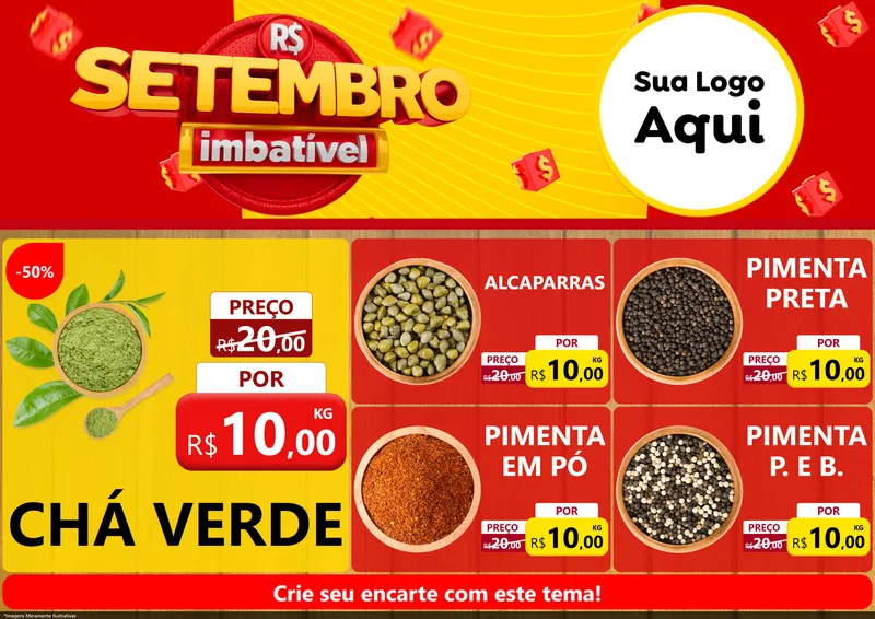 Modelo de Encarte para Encarte A4 Horizontal com o tema Setembro Imbatível para Produtos Naturais