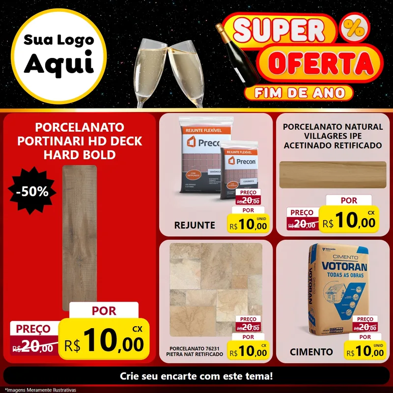 Modelo de Rede Social para Feed Facebook com o tema Super Oferta Fim de Ano para Pisos e revestimentos