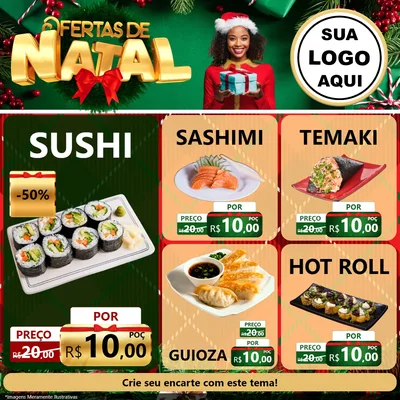 Modelo de Rede Social para Feed Facebook com o tema Ofertas de Natal para Comida japonesa