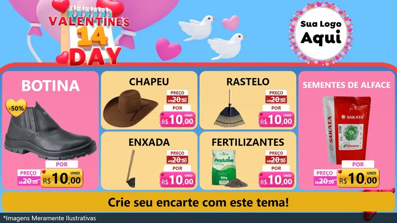 Modelo de TV para TV Horizontal com o tema Valentine's Day para Agropecuária
