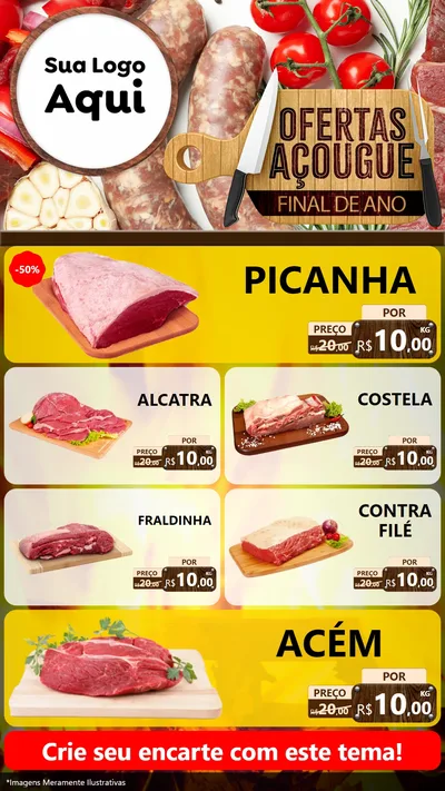 Modelo de TV para TV Vertical com o tema Ofertas Açougue - Fim de Ano para Açougue