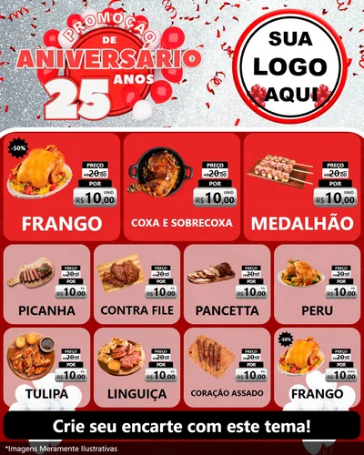 Modelo de Rede Social para Feed Instagram com o tema Promoção de Aniversário - 25Anos para Assados