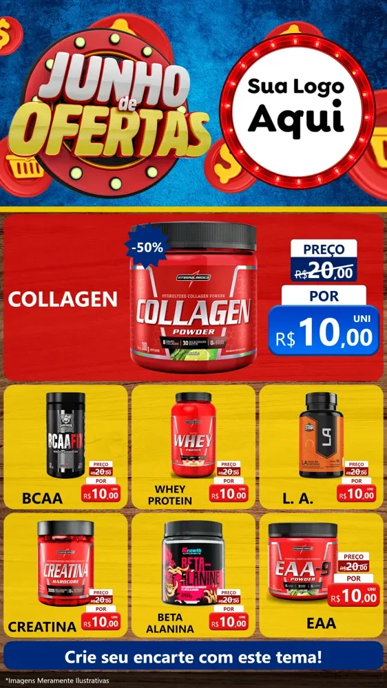 Modelo de Rede Social para Stories com o tema Junho de Ofertas para Suplementos alimentares