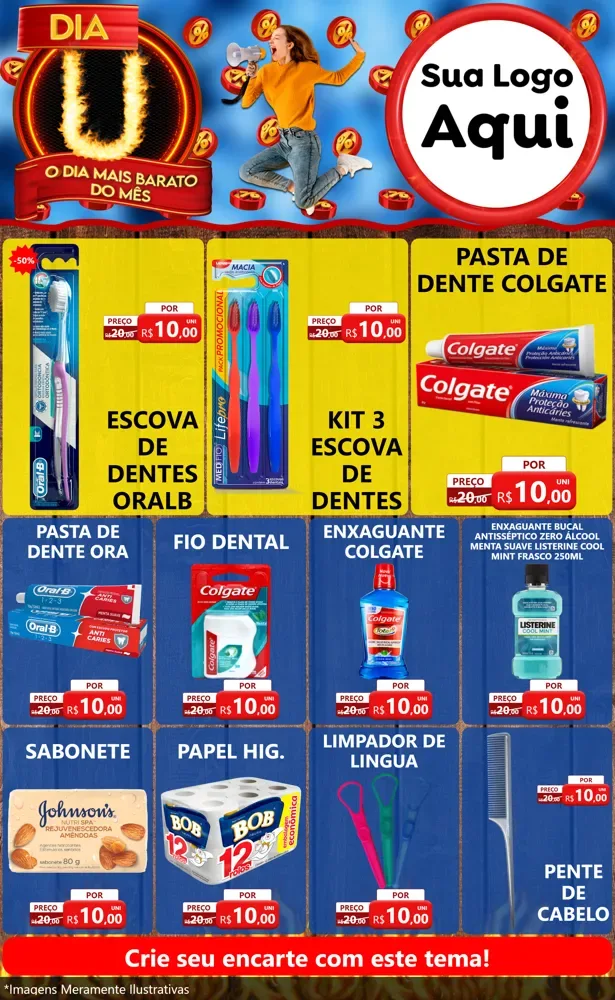 Modelo de Encarte para Encarte Grande com o tema Dia U - O Dia Mais Barato Do Mês para Higiene Pessoal