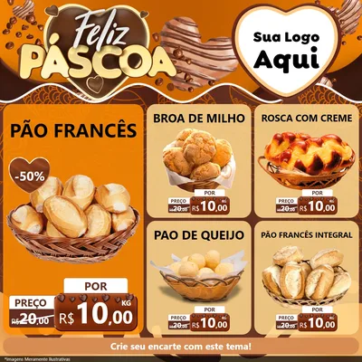 Modelo de Rede Social para Feed Facebook com o tema Feliz Páscoa para Padaria